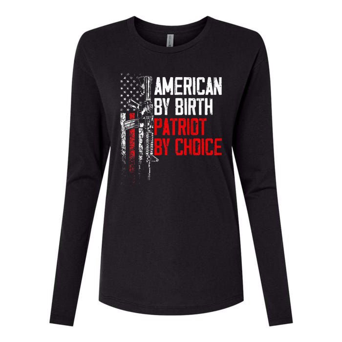 American By Birth Patriot By Choice American Flag Womens Cotton Relaxed Long Sleeve T-Shirt