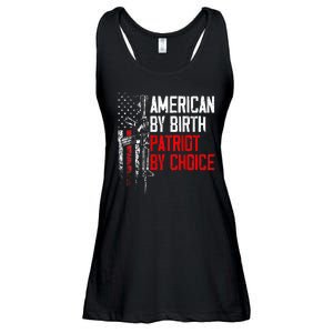 American By Birth Patriot By Choice American Flag Ladies Essential Flowy Tank