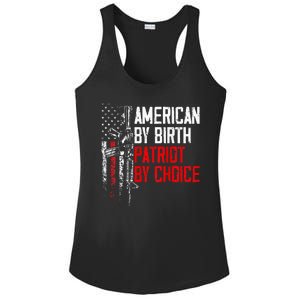 American By Birth Patriot By Choice American Flag Ladies PosiCharge Competitor Racerback Tank