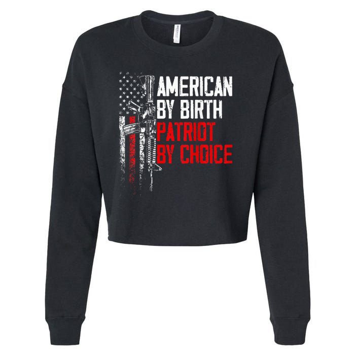 American By Birth Patriot By Choice American Flag Cropped Pullover Crew