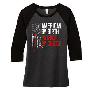 American By Birth Patriot By Choice American Flag Women's Tri-Blend 3/4-Sleeve Raglan Shirt