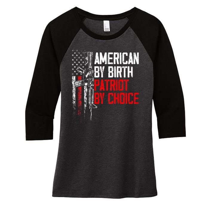 American By Birth Patriot By Choice American Flag Women's Tri-Blend 3/4-Sleeve Raglan Shirt