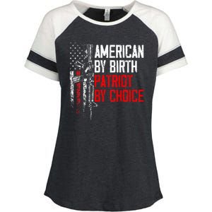 American By Birth Patriot By Choice American Flag Enza Ladies Jersey Colorblock Tee