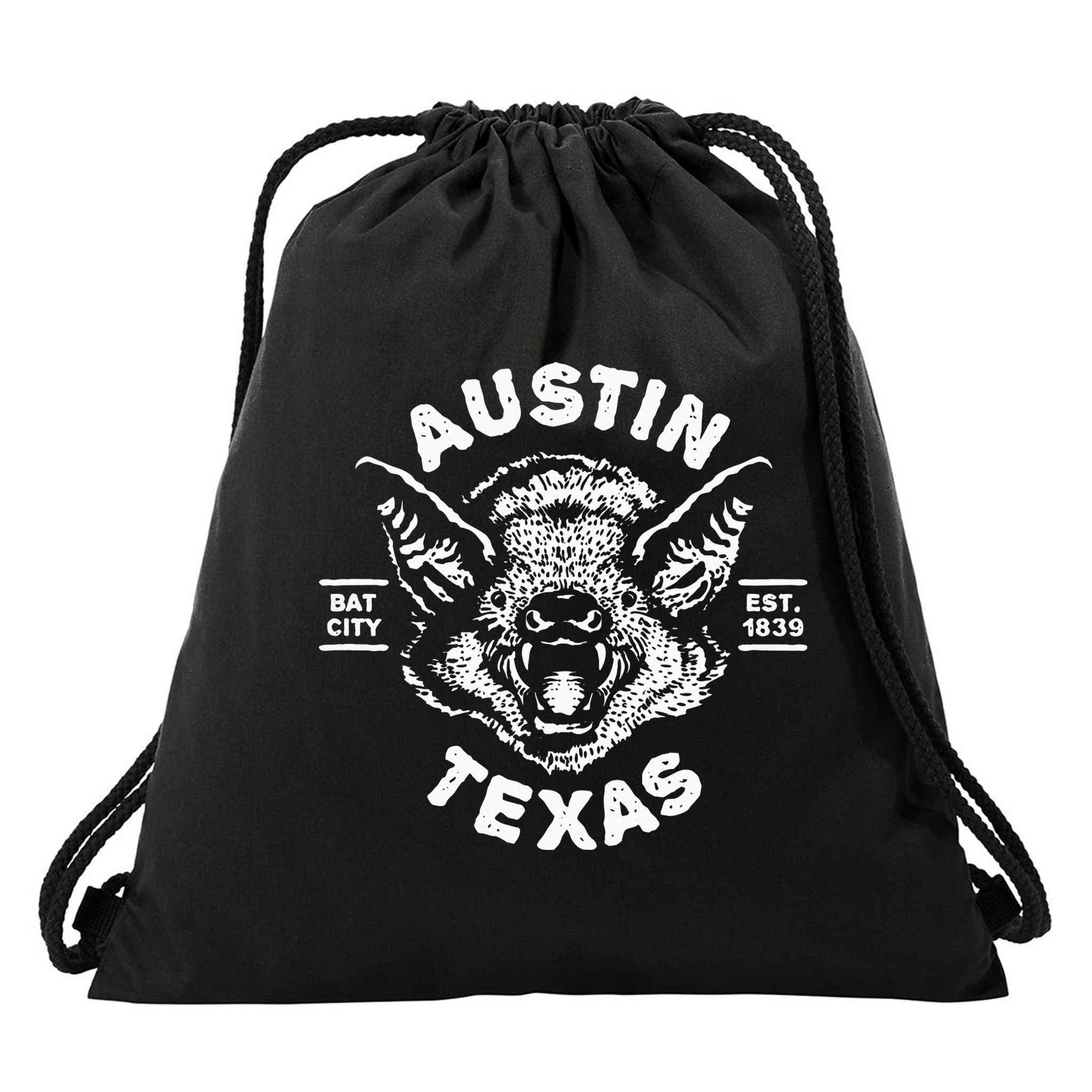 Austin Bat Bat City Texas Tx Est Established 1839 Design Drawstring Bag