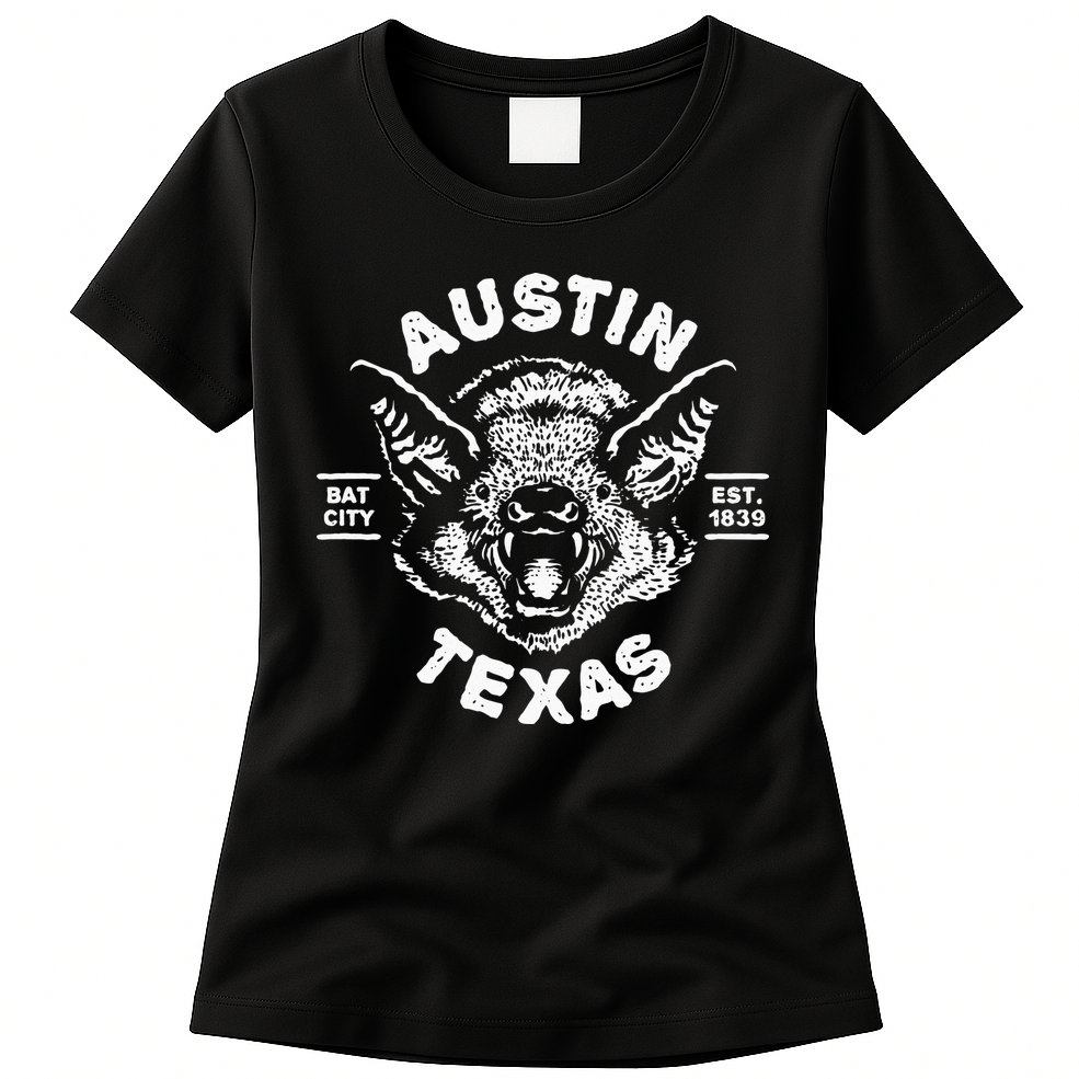 Austin Bat Bat City Texas Tx Est Established 1839 Design Womens T-Shirt
