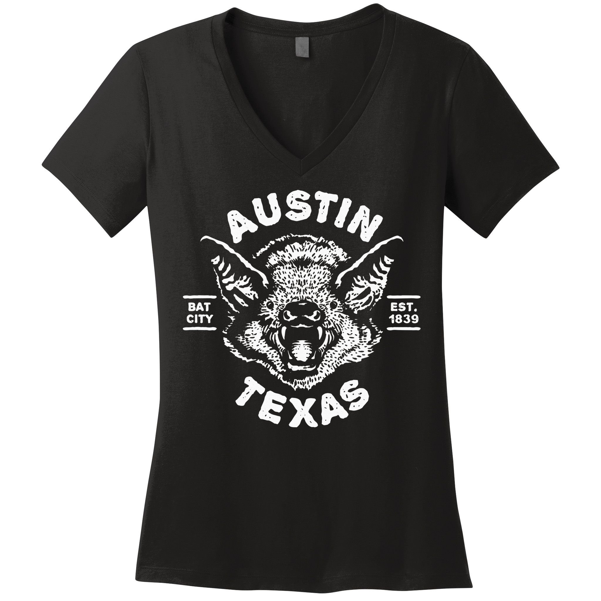 Austin Bat Bat City Texas Tx Est Established 1839 Design Women's V-Neck T-Shirt