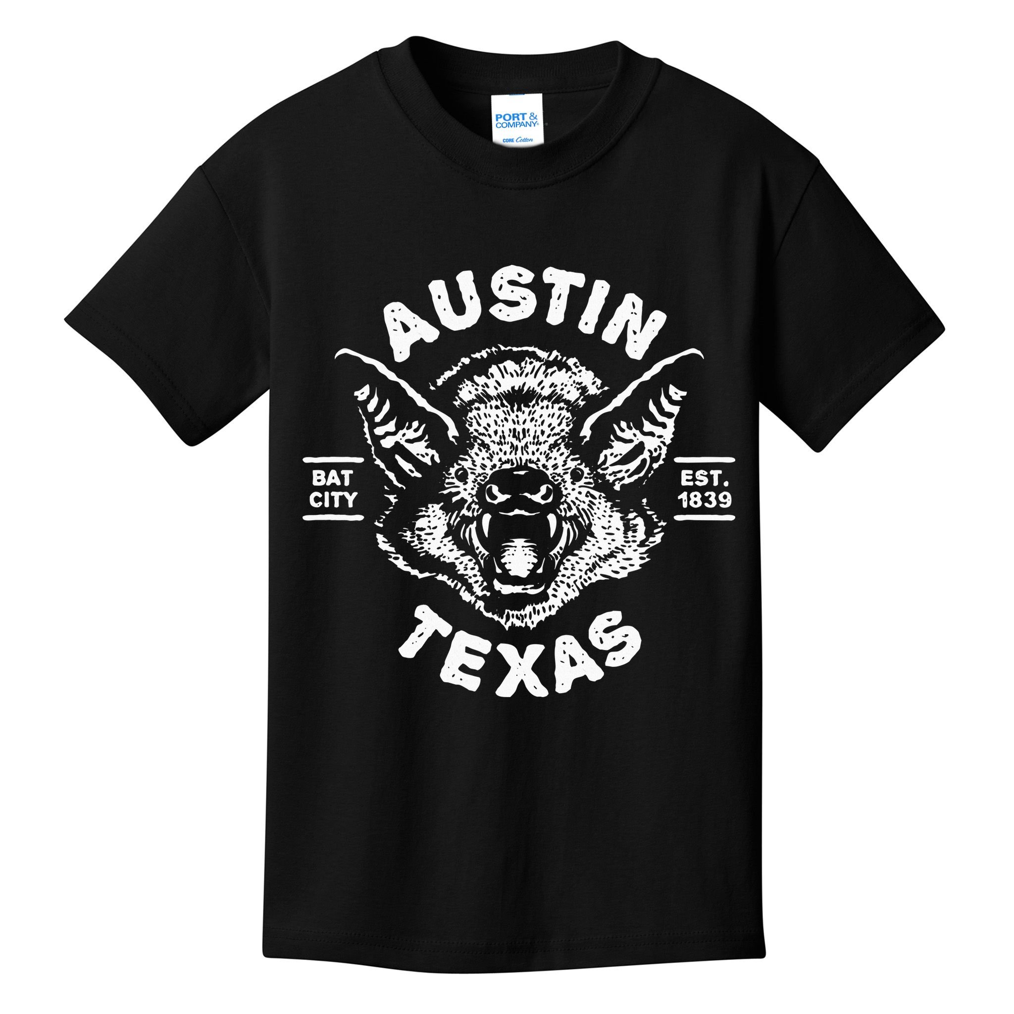 Austin Bat Bat City Texas Tx Est Established 1839 Design Kids T-Shirt