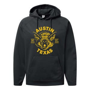 Austin Bat Bat City Texas Tx Est Established 1839 Design Performance Fleece Hoodie