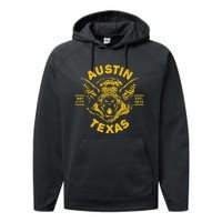 Austin Bat Bat City Texas Tx Est Established 1839 Design Performance Fleece Hoodie