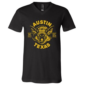 Austin Bat Bat City Texas Tx Est Established 1839 Design V-Neck T-Shirt