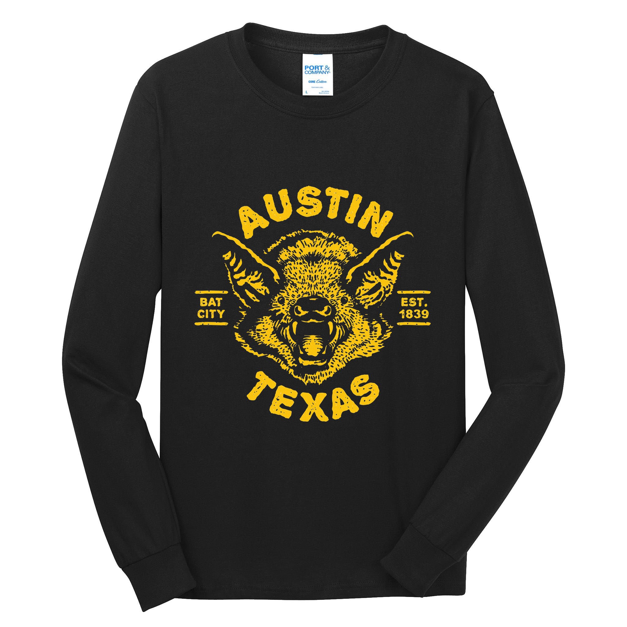 Austin Bat Bat City Texas Tx Est Established 1839 Design Tall Long Sleeve T-Shirt
