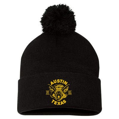 Austin Bat Bat City Texas Tx Est Established 1839 Design Pom Pom 12in Knit Beanie