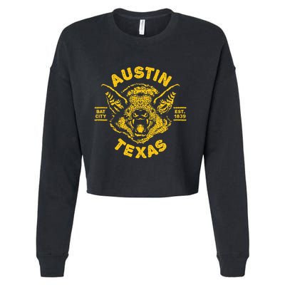 Austin Bat Bat City Texas Tx Est Established 1839 Design Cropped Pullover Crew