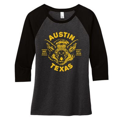 Austin Bat Bat City Texas Tx Est Established 1839 Design Women's Tri-Blend 3/4-Sleeve Raglan Shirt