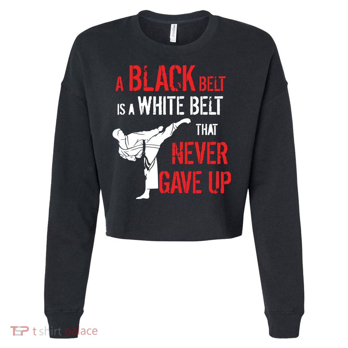 A Black Belt Is A White Belt That Never Gave Up Karate Gift Cropped Pullover Crew