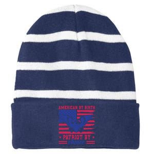 American By Birth Patriot By Choice Striped Beanie with Solid Band