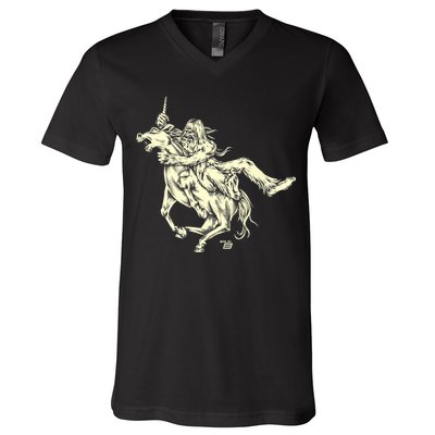Ames Bros Bigfoot Vs Unicorn V-Neck T-Shirt