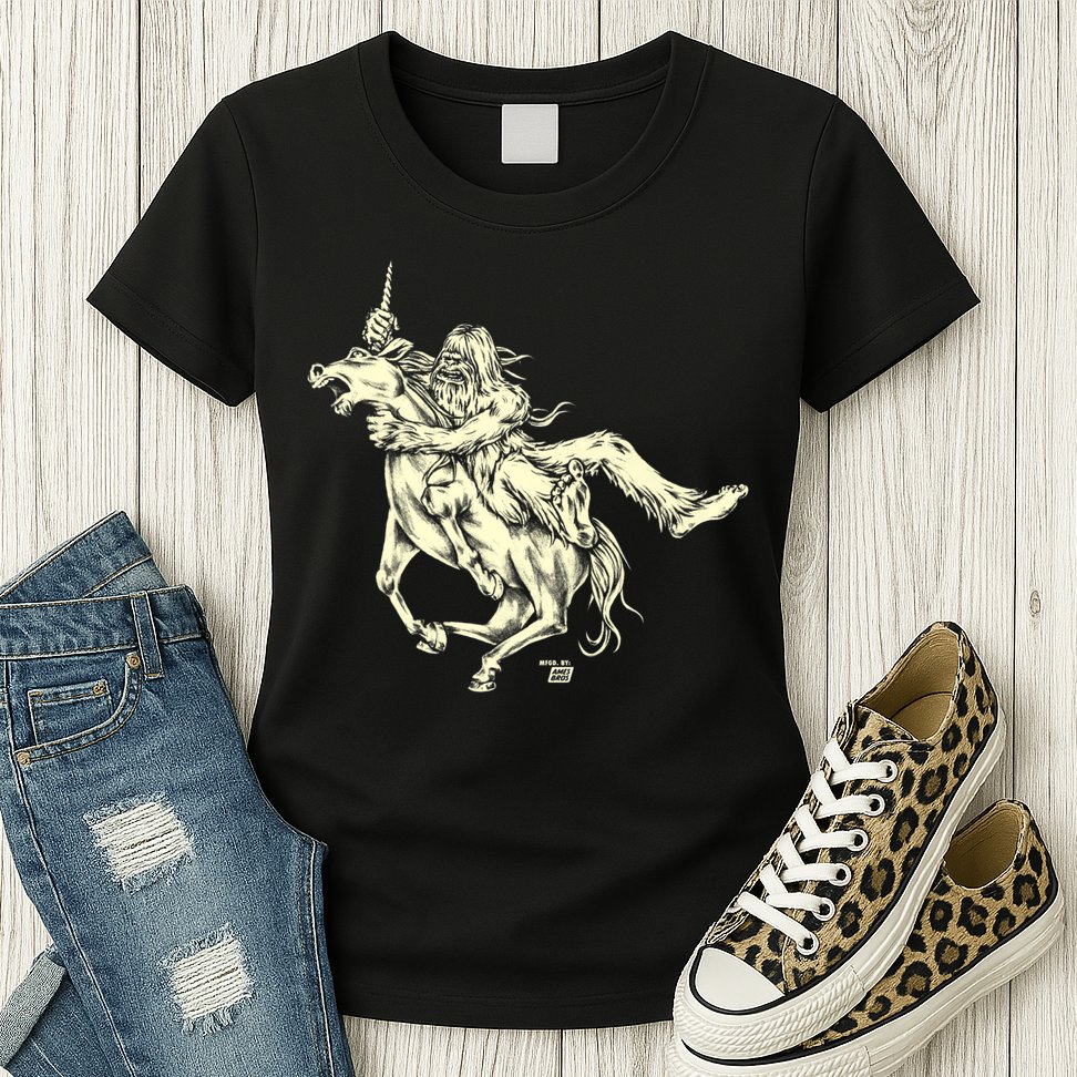 Ames Bros Bigfoot Vs Unicorn Womens T-Shirt
