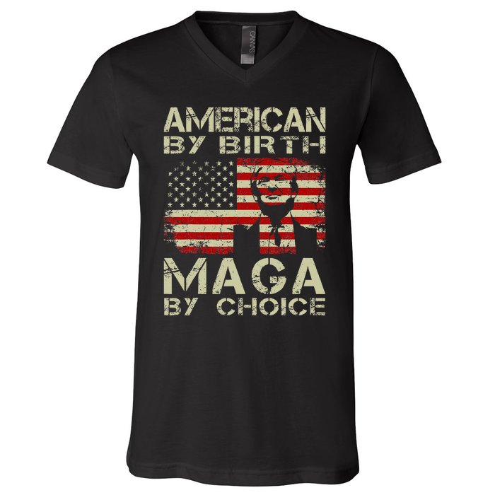 American By Birth Maga By Choice Pro Trump 2024 Us Flag V-Neck T-Shirt