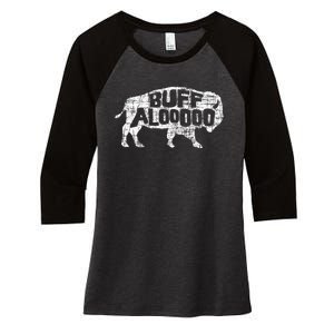 American Bison Buffalo Lover Wildlife Outdoor National Park Women's Tri-Blend 3/4-Sleeve Raglan Shirt