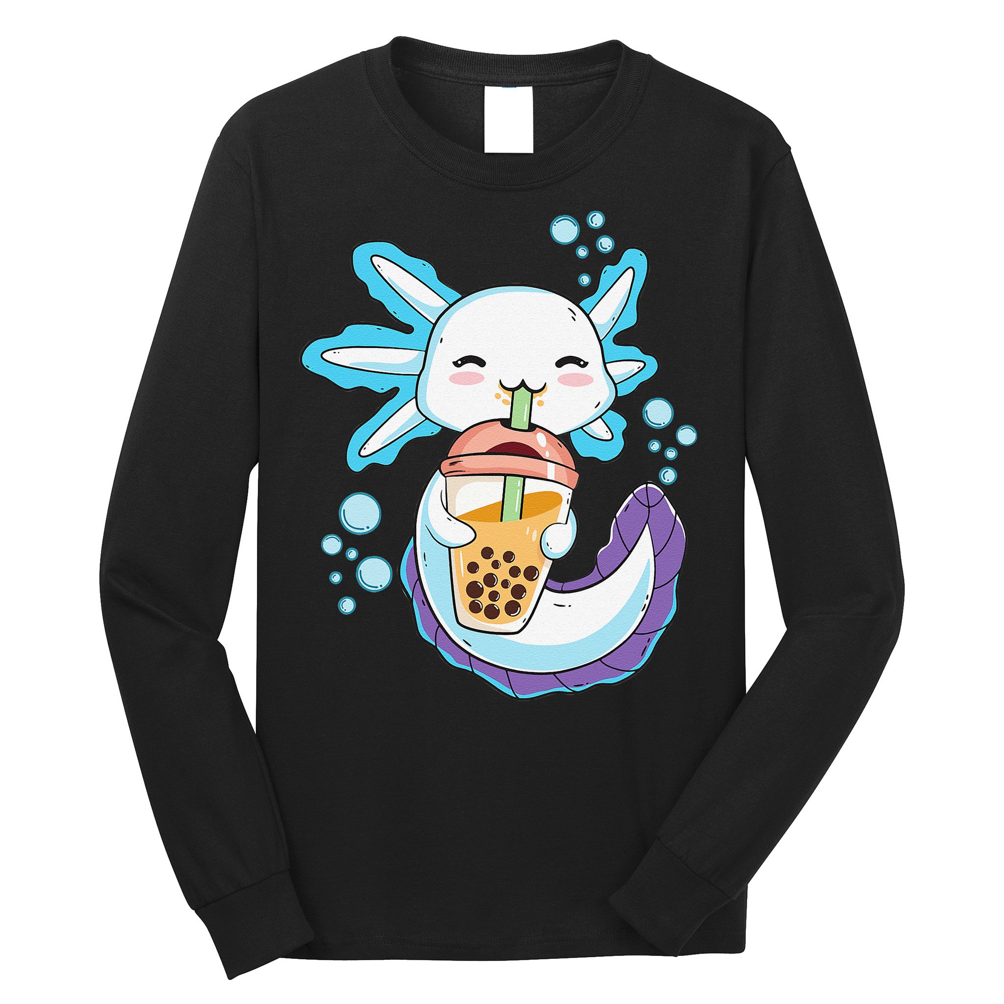 Axolotl Boba Bubble Tea Kawaii Anime Japanese  Teen   Long Sleeve Shirt