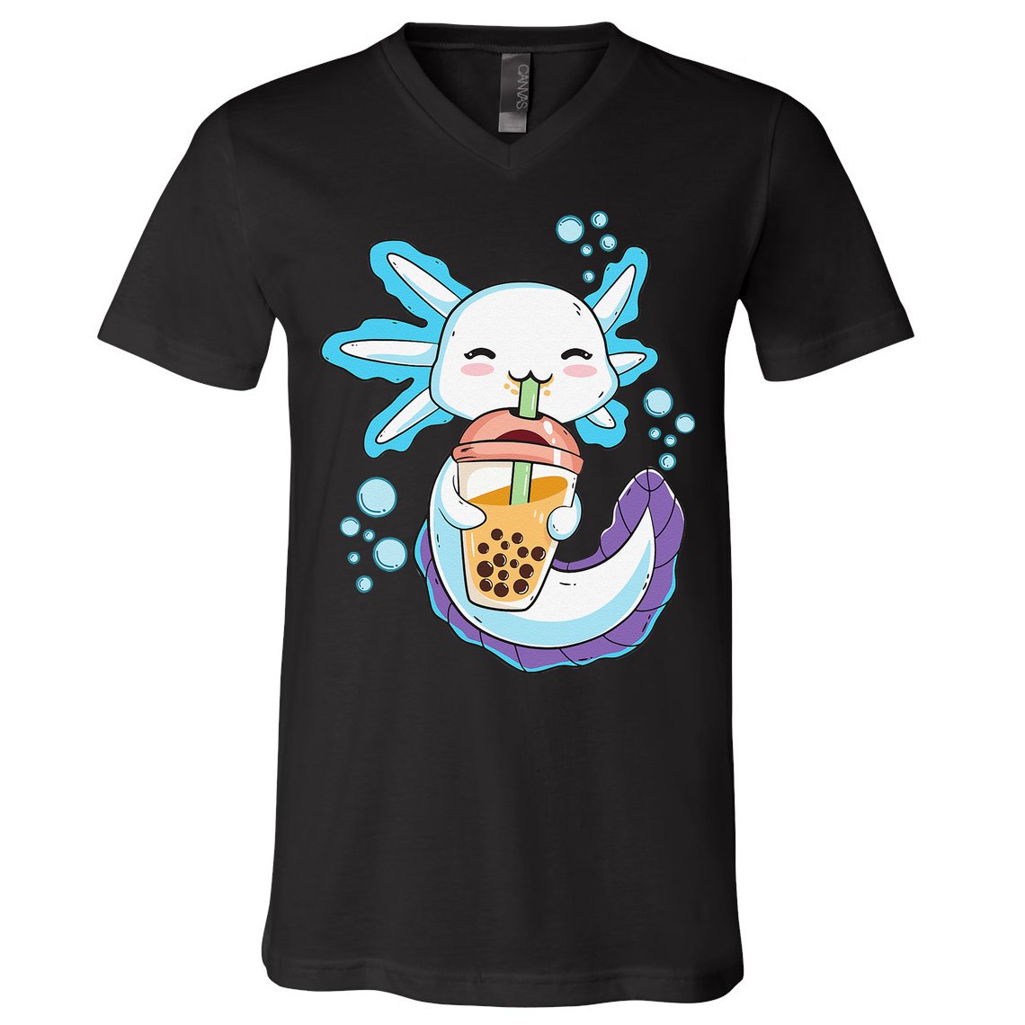 Axolotl Boba Bubble Tea Kawaii Anime Japanese  Teen   V-Neck T-Shirt