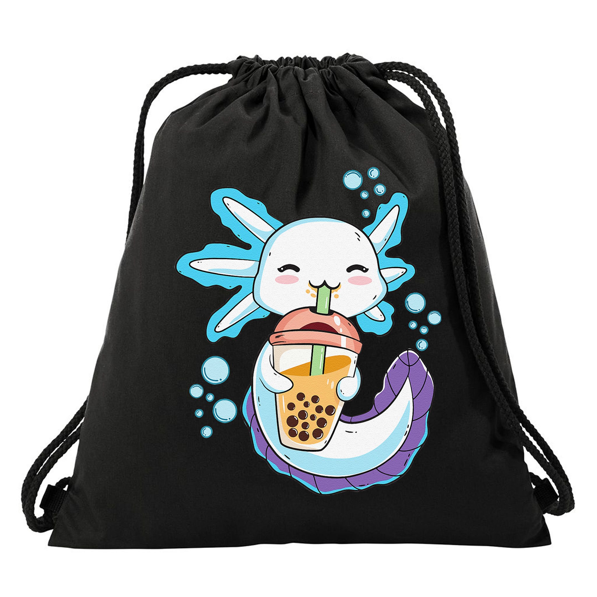 Axolotl Boba Bubble Tea Kawaii Anime Japanese  Teen   Drawstring Bag