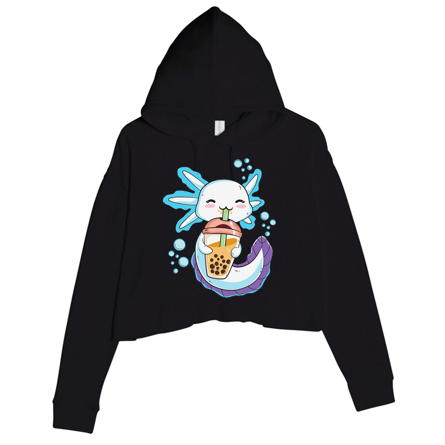 Axolotl Boba Bubble Tea Kawaii Anime Japanese  Teen   Crop Fleece Hoodie