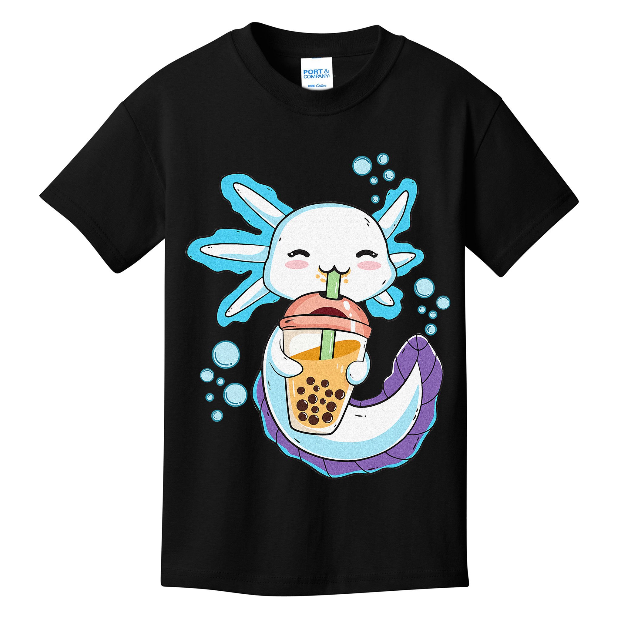 Axolotl Boba Bubble Tea Kawaii Anime Japanese  Teen   Kids T-Shirt