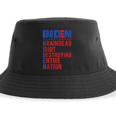 Anti Biden Braindead Idiot Destroying Entire Nation Sustainable Bucket Hat
