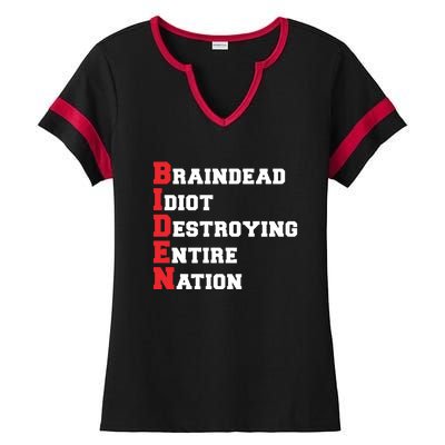 Anti Biden Braindead Idiot Destroying Entire Nation Ladies Halftime Notch Neck Tee