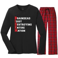 Anti Biden Braindead Idiot Destroying Entire Nation Women's Long Sleeve Flannel Pajama Set 