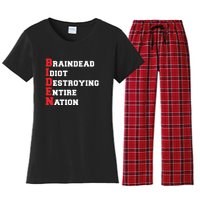 Anti Biden Braindead Idiot Destroying Entire Nation Women's Flannel Pajama Set