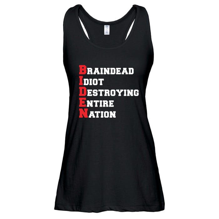 Anti Biden Braindead Idiot Destroying Entire Nation Ladies Essential Flowy Tank