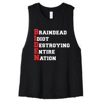 Anti Biden Braindead Idiot Destroying Entire Nation Women's Racerback Cropped Tank