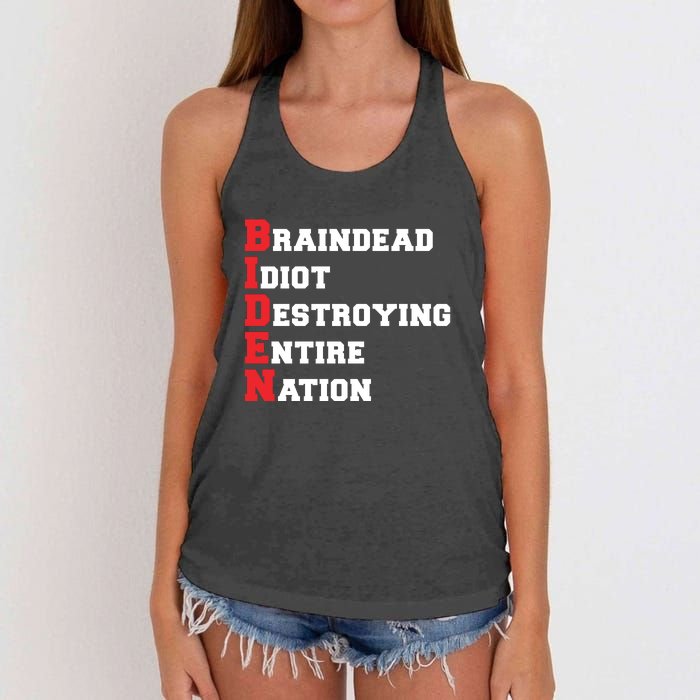 Anti Biden Braindead Idiot Destroying Entire Nation Women's Knotted Racerback Tank