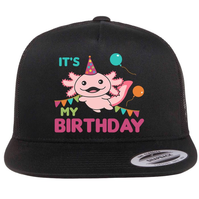 Axolotl Balloons Birthday Axolotls Flat Bill Trucker Hat
