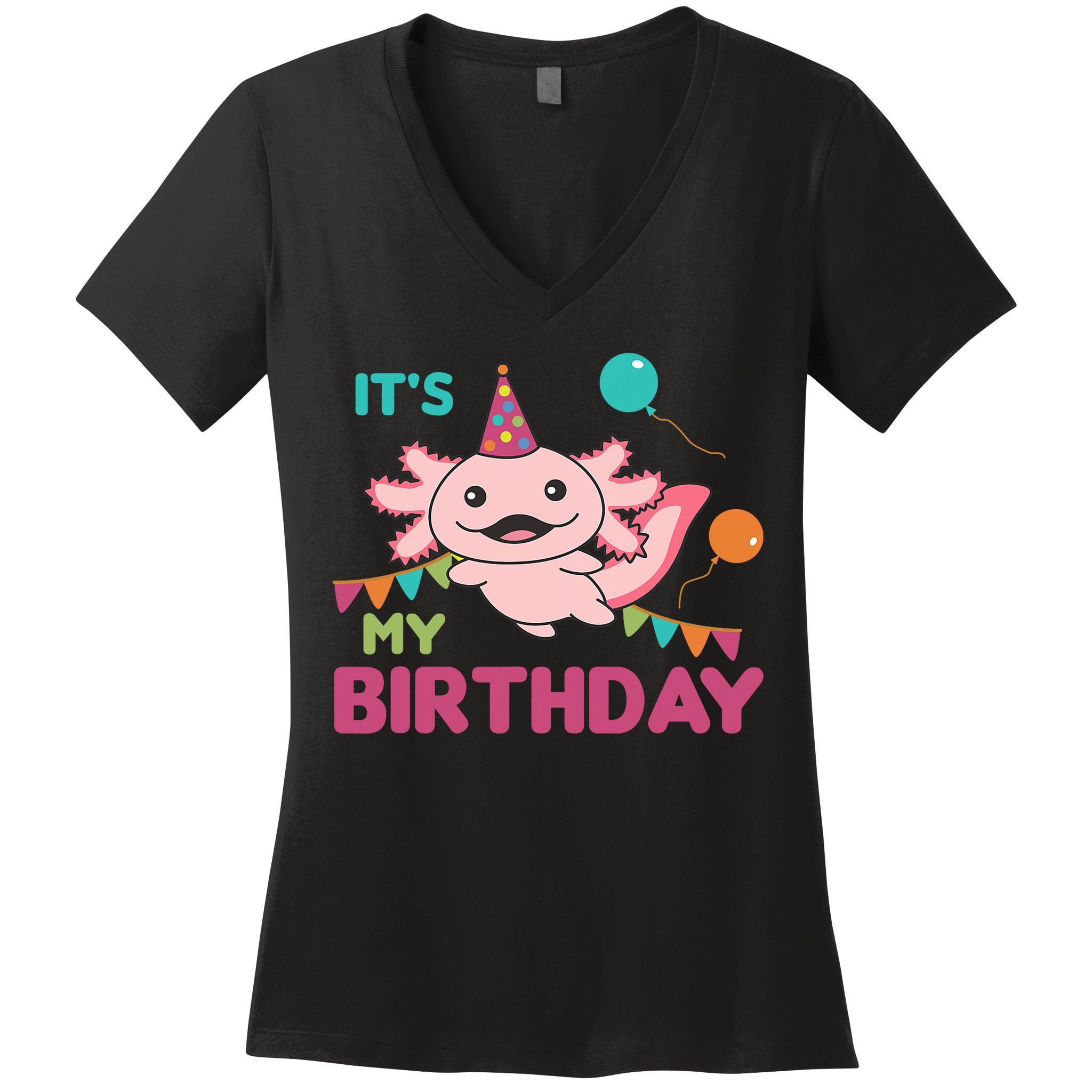 Axolotl Balloons Birthday Axolotls Women's V-Neck T-Shirt