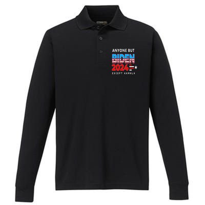 Anyone But Biden Except Kamala President Trump 2024 Performance Long Sleeve Polo