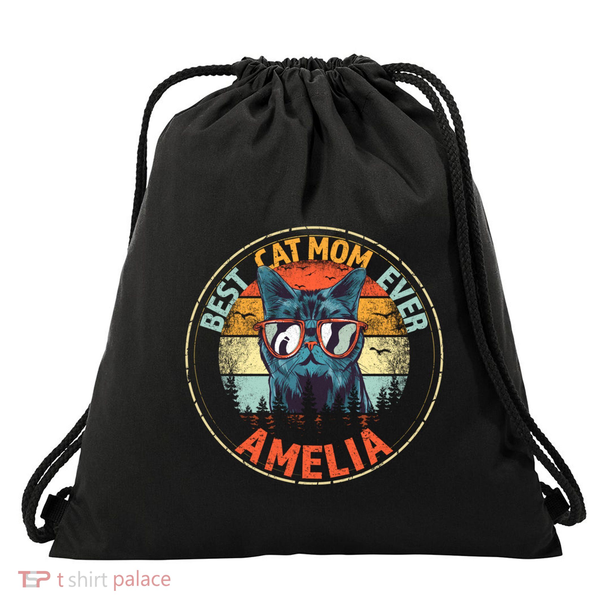 Amelia Best Cat Mom Ever Funny Custom Personalized Name Cool Gift Drawstring Bag
