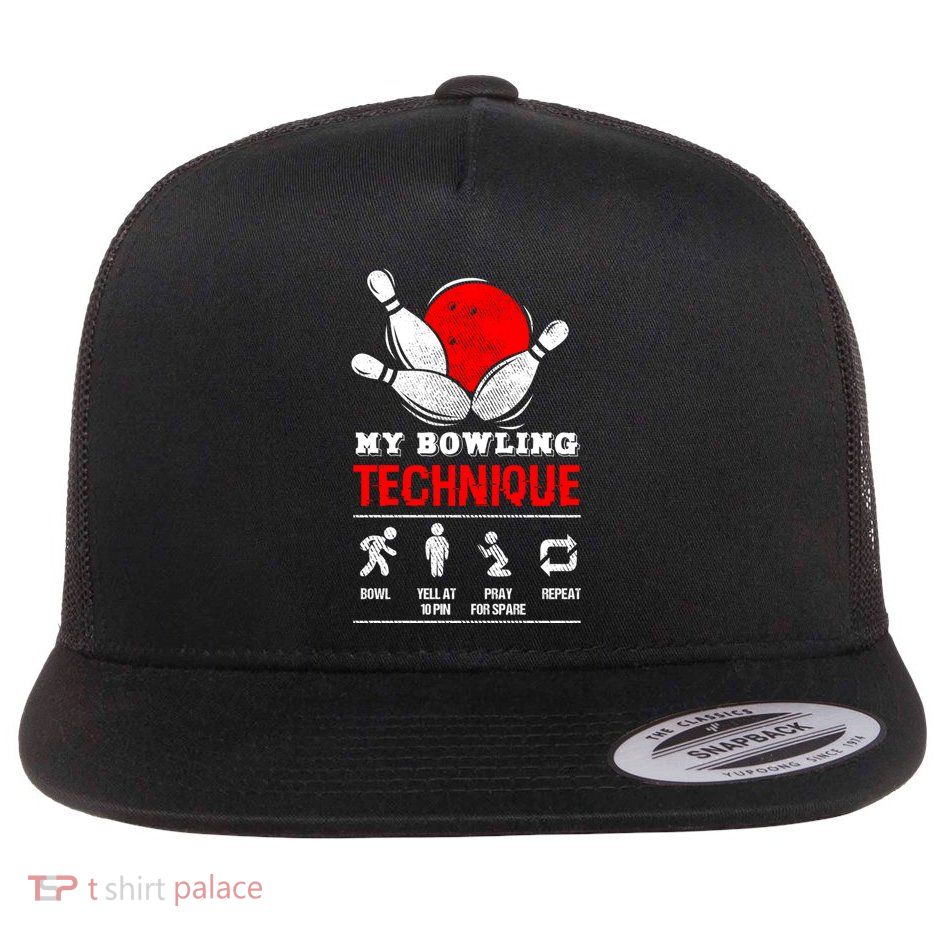 Adult Bowling Cool Gift Black Small Classic Fit Solid Cotton Funny Gift With Ka Flat Bill Trucker Hat