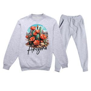 Arizona Blooming Cactus Flowers Love State Of Arizona Cute Premium Crewneck Sweatsuit Set