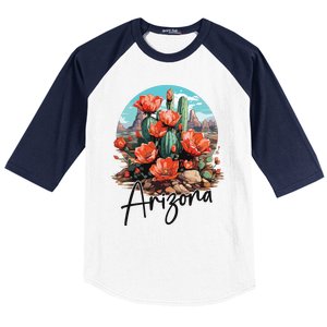 Arizona Blooming Cactus Flowers Love State Of Arizona Cute Baseball Sleeve Shirt