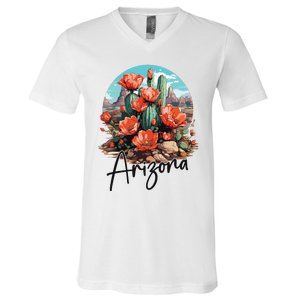 Arizona Blooming Cactus Flowers Love State Of Arizona Cute V-Neck T-Shirt