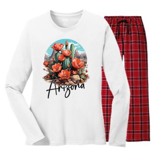 Arizona Blooming Cactus Flowers Love State Of Arizona Cute Women's Long Sleeve Flannel Pajama Set 