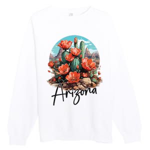 Arizona Blooming Cactus Flowers Love State Of Arizona Cute Premium Crewneck Sweatshirt