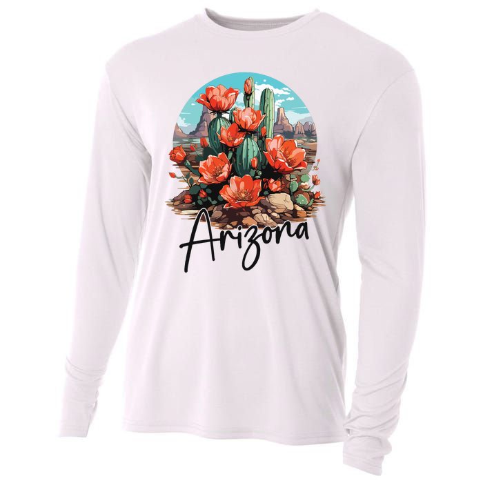 Arizona Blooming Cactus Flowers Love State Of Arizona Cute Cooling Performance Long Sleeve Crew