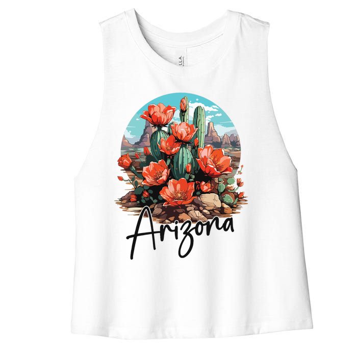 Arizona Blooming Cactus Flowers Love State Of Arizona Cute Women's Racerback Cropped Tank