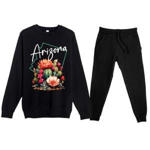 Arizona Blooming Cactus Flowers Love State Of Arizona Cute Premium Crewneck Sweatsuit Set