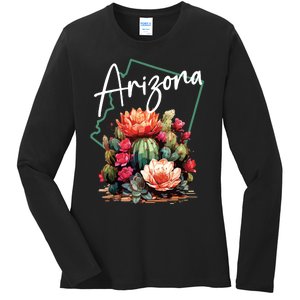 Arizona Blooming Cactus Flowers Love State Of Arizona Cute Ladies Long Sleeve Shirt